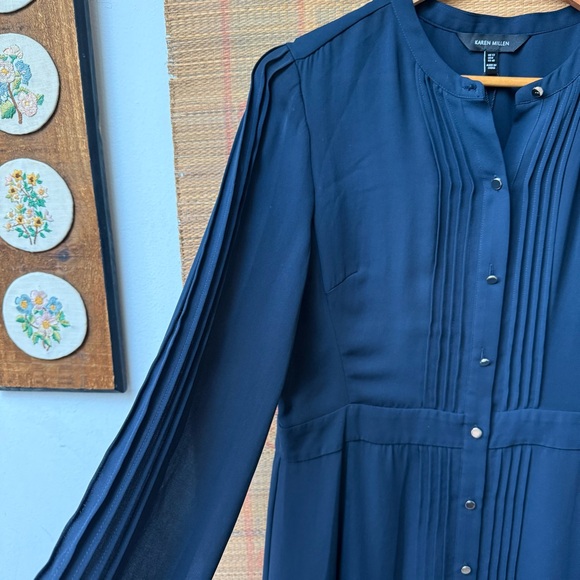 Karen Millen Pleated Midi Shirt Dress Navy Blue size 8 - Picture 9 of 11